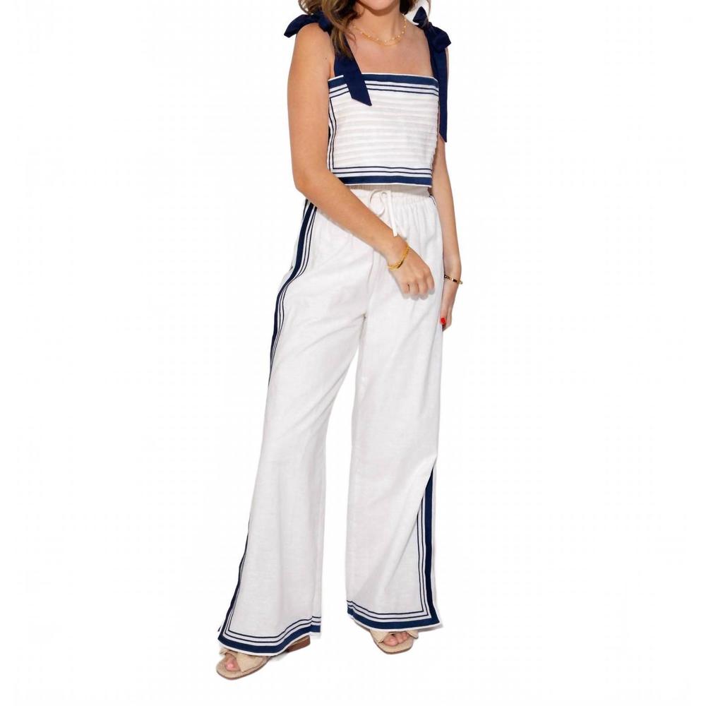 NEW MABLE sail away chevron two piece linen set in white
